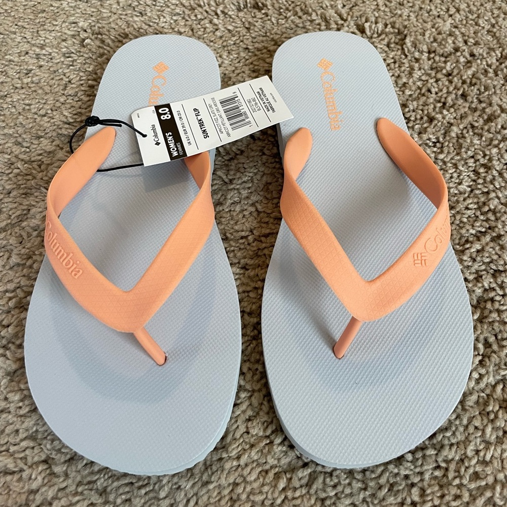 Columbia Womens Flip Flop Sandals in Light Blue and Peach